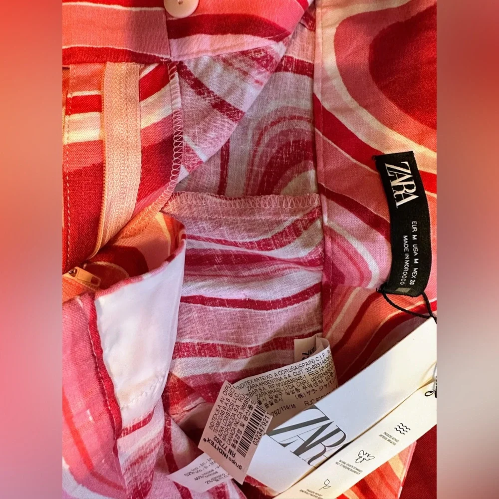 NWT Zara Linen Blend Crop Pants Pucci-like Swirl Design M necklace earrings set